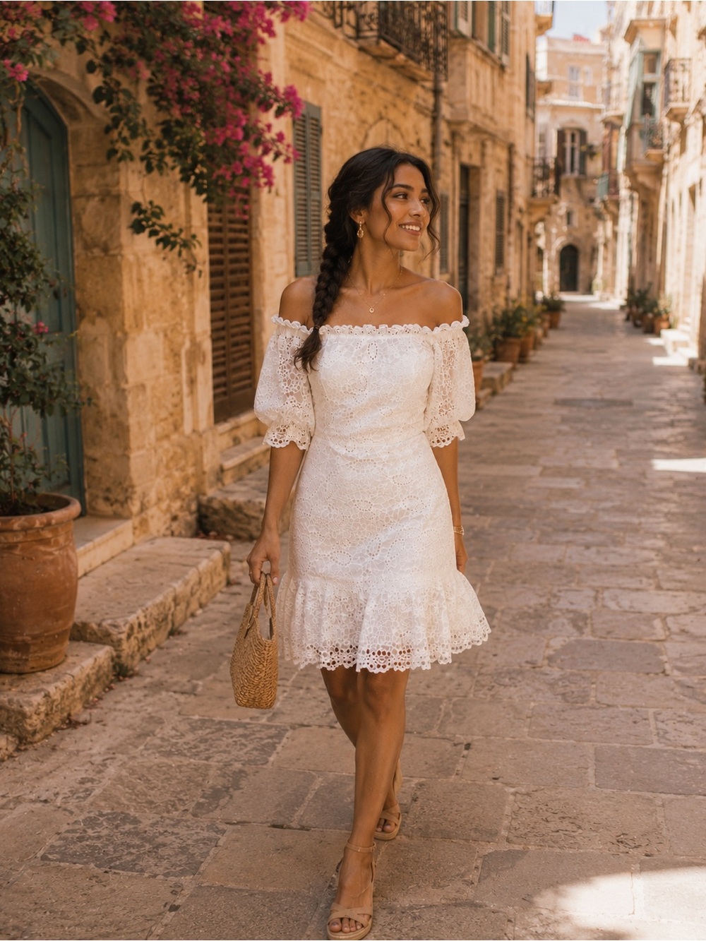 SALONI White Eyelet Off Shoulder Dress - Sz 4